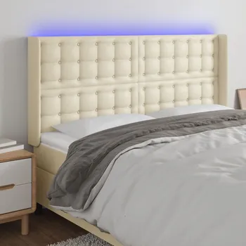 Čelo postele s LED krémové 203 x 16 x 118/128 cm umělá kůže IM_3124158