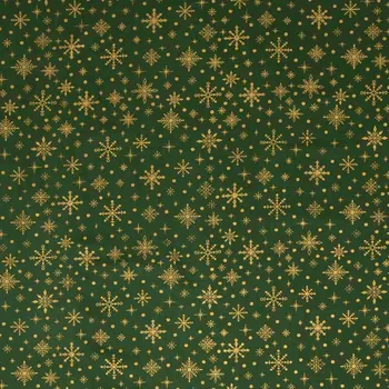 SWAFING Bavlněná látka vánoční Neuss zlaté vločky zelená