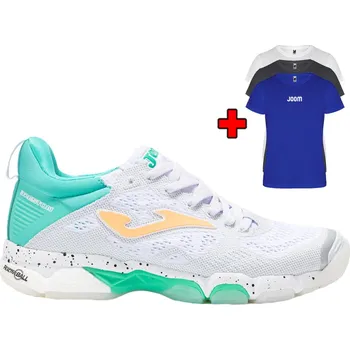Pánská sálová obuv Badmintonová obuv JOMA BRESTON LADY 2532 WHITE / TURQUOISE + - UK 5,5