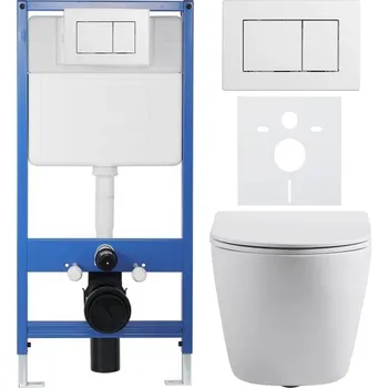 WC sada CERANO - Kompletní podomítkový WC set Lite/Cesso - bílá matná - WC tlačítko Classic, bílé - předstěnová instalace/sádrokarton - 49x36 cm