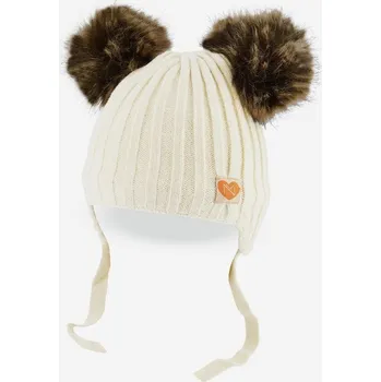 Čepice Čepice zimní zateplená 46-50 krémová smetanová 2 bambule