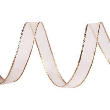 Stuha Monofilová stuha s lurexem šíře 10 mm, střední, 703 krémová nejsvět. zlatá