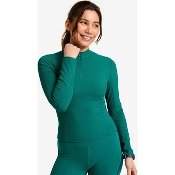 Dámské tričko DOMYOS Dámské tričko se zipem u krku s dlouhým rukávem XL ZELENÁ
