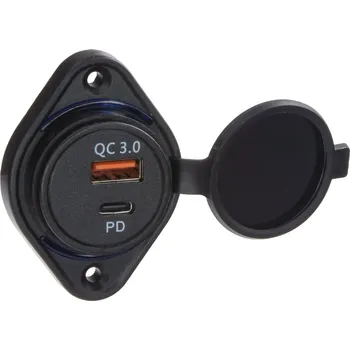 Auto elektroinstalace 34659B USB QC3.0 + USB-C zásuvka 12/24V, montáž na povrch