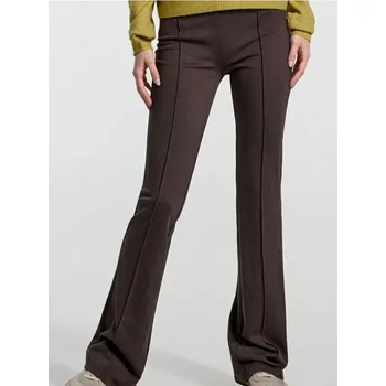 Dámské kalhoty Sinsay - Pletené zvonové kalhoty s prošitím - tmavě hnědá - 251FK-89X - 251FK-89X-S