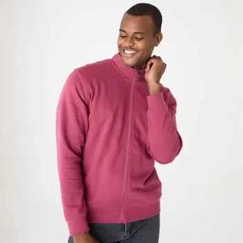 Pánské oblečení Jednobarevná mikina z česaného moltonu na zip růžová tmavá 117/126