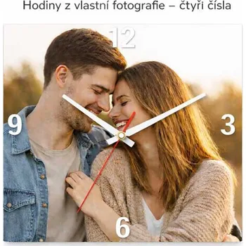 Hodiny Hodiny z vlastní fotografie – čtyři čísla - 20x20 cm / Plast / Karikatura