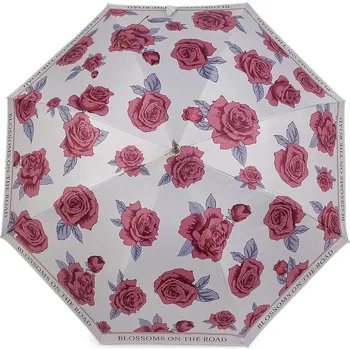 Deštník Dámský vystřelovací deštník květy, velké, 7 béžovobílá