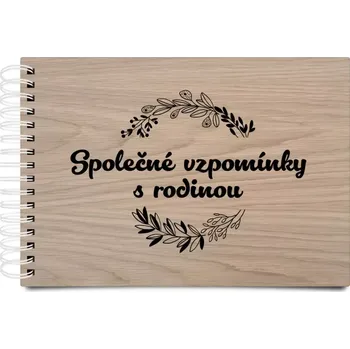 Dřevěné album s kroužkovou vazbou Společné vzpomínky, černé lístečky
