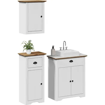 Toaletní stolek zahrada-XL 3dílná koupelnová sestava "BODO" bílá a hnědé borovice 3307648