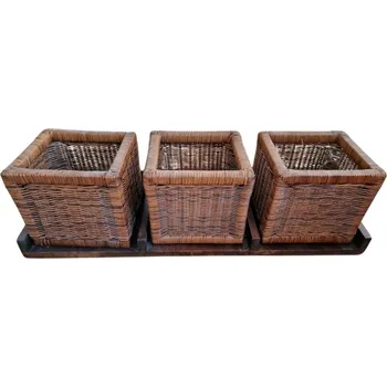 police Police s 3 ratanovými košíky SOB-RAT007 hnědá