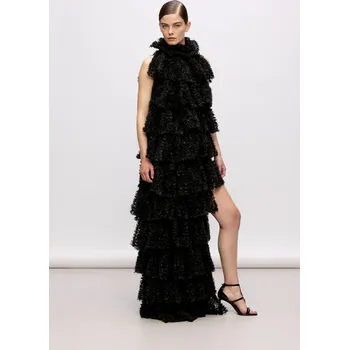 Dámské šaty ŠATY KARL LAGERFELD KARL STUDIO RUFFLE MESH DRESS BLACK