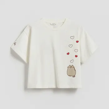 Dívčí oblečení Reserved - Bavlněné tričko Pusheen - krémová - 045HU-01X - 045HU-01X-146