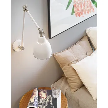 Nástěnné svítidlo Nástěnná lampa bílý kov ø 14 cm kulatá nastavitelné rameno průmyslové stínidlo Beliani