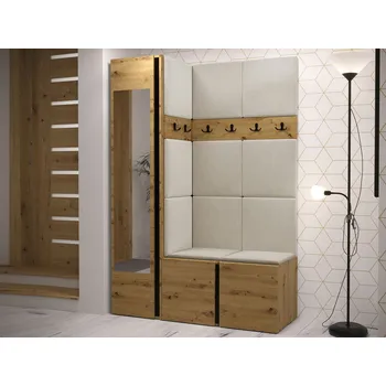 Předsíňová stěna MOB Předsíň Tovenaz X (dub artisan + černá + béžová) (se zrcadlem)