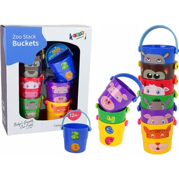 Hračka LEAN Toys Sada barevných kbelíků se zvířátky - pyramida