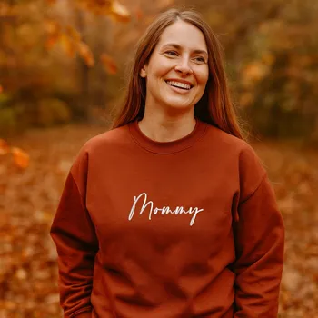 Pánská mikina Mikina s balonovými rukávy s vyšitím MOMMY, pro ženu Barva: Hnědá, Velikost: S, Verze: Bez čepice