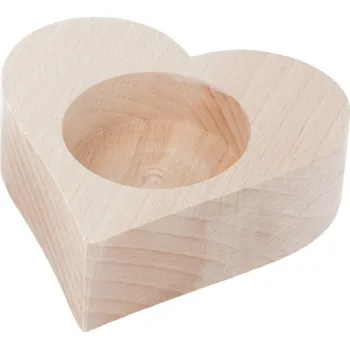 Svícen Galanteriadrew Dřevěný svícen ve tvaru srdce na čajové svíčky – přírodní buk