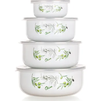 Nádobí miska sada 8díl. (10,14,16,18cm + 4 víčka) smalt OLIVES