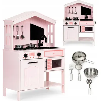 Mikrovlnná trouba DŘEVĚNÁ KUCHYŇKA PRO DĚTI TROUBA HOŘÁKY MIKROVLNNÁ TROUBA PŘÍSLUŠENSTVÍ ECOTOYS