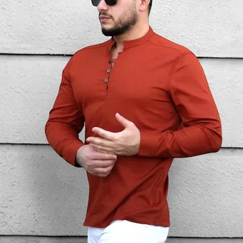 Pánská košile PÁNSKÁ KOŠILE SE STOJÁČKEM, HNĚDÁ, BAVLNĚNÁ, VELIKOST L