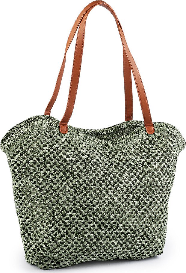 Háčkovavá kabelka z rafie - lýka se zipem 47x36 cm Varianta: 2 zelenkavá, Balení: 1 ks