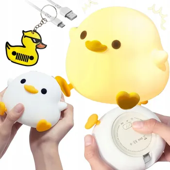 Lampička Silikonová lampička, měkká KAČKA, pro děti, RGB, USB, na dotyk - ideální k usínání