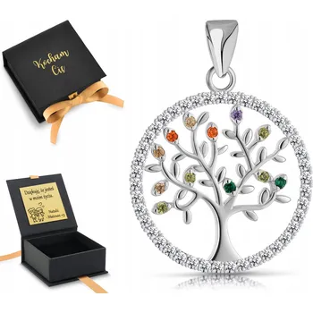 Přívěsek Stříbrný přívěsek strom štěstí v kruhu s barevnými kamínky