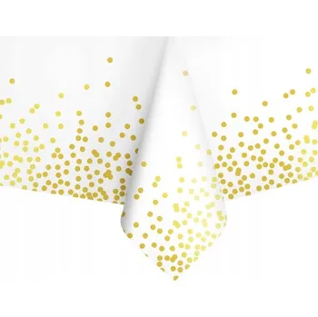 ubrus Jednorázový ubrus bílý s motivem zlatých teček, konfety, na narozeniny, 137 x 274 cm
