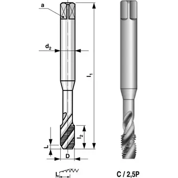 Závitořezný nástroj M4 Strojní závitník HSSE ISO1 broušený se šroubovitými drážkami 35°