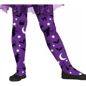 Dívčí oblečení Punčocháče Dětské Fialové Čarodějnice Netopýři Halloween Bal 7-12 let