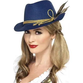 Pokrývka hlavy BAVARSKÝ KLOBOUK FEDORA TMAVĚ MODRÝ DELUXE OKTOBERFEST