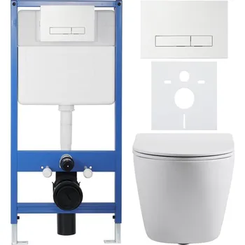 WC sada CERANO - Kompletní podomítkový WC set Lite/Cesso - bílá matná - WC tlačítko Slim, bílé - předstěnová instalace/sádrokarton - 49x36 cm