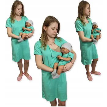 Dámská noční košile Noční košilka NA KOJENÍ NOČNÍ krátký rukáv, rozepnutá, vel XL + body 62 MÁTA