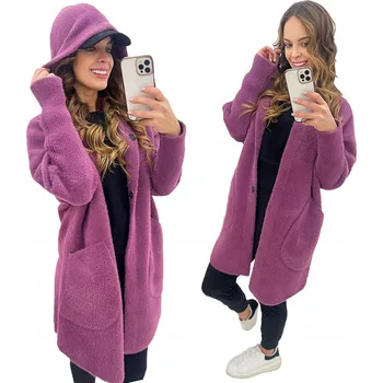 Dámský kabát Soprato dámský fialový kabát oversize s kapucí alpaka s kapucí 990 dlouhý přechodový kabát univerzální velikost