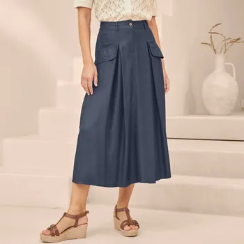 Dámská sukně Rozšířená midi sukně s pružným pasem nám.modrá 40