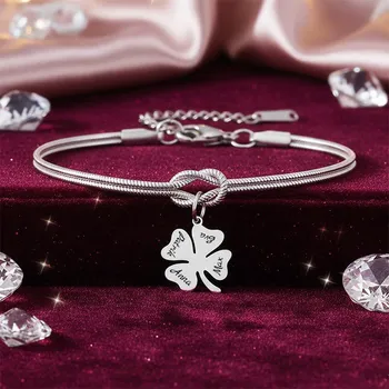 Náramek Dámský náramek z chirurgické oceli Čtyřlístek Glam
