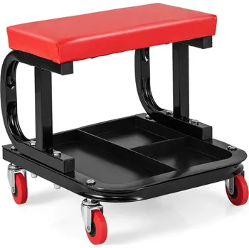 Costway Dílenská stolička na kolečkách s policí na nářadí, červeno-černá AU10066