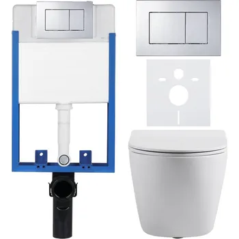 WC sada CERANO - Kompletní podomítkový WC set Lite/Cesso - bílá matná - WC tlačítko Classic, chrom - k zazdění - 49x36 cm