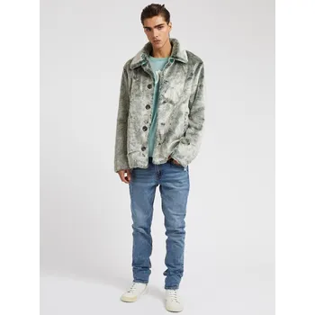 Dámský kabát GUESS KRÁTKÝ PLYŠOVÝ KABÁT S POTISKEM (S)