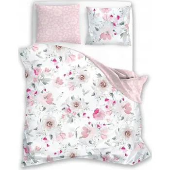 Povlečení Povlečení Milagro Verde 220x200, bílá, růžové květy Faro