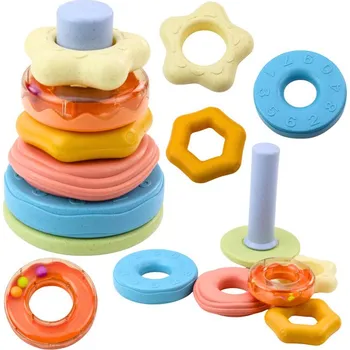 Hračka Věž z kroužků Senzorická skládačka pro batole Pastelová 17cm