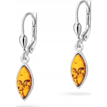 Náušnice STŘÍBRNÉ dámské NÁUŠNICE s anglickým zapínáním ryzost 925 Slzičky Kapky Jantar