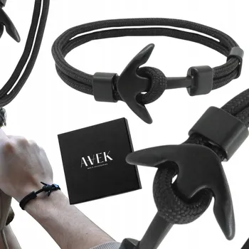 Náramek PÁNSKÝ NÁRAMEK PARACORD S KOTVOU ČERNÝ SURVIVAL NÁMOŘNÍ JAKO DÁREK AVEK