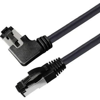 Datový kabel Maxtrack TI51-0,5L RJ45 síťové kabely, propojovací kabely CAT 8.1 S/FTP 0.50 m černá 90° zatočeno doprava, jednoduché stínění 1 ks