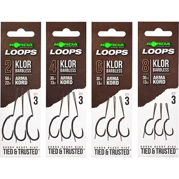 Korda Návazec Loop Rigs Klor Barbless 30lb, 3ks velikost 8 balení 3ks