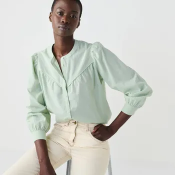 Jednobarevná halenka na knoflíčky šedozelená 52