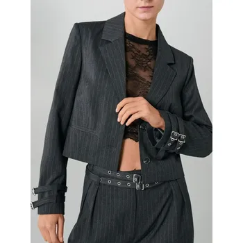 Dámské sako Sinsay - Krátké sako s pásky na manžetách - šedá - 434GY-90P - 434GY-90P-XXL