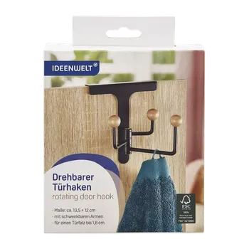 Věšák IDEENWELT Otočný věšák na dveře černý