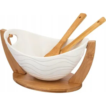 REGULAR SALÁTOVÁ MÍSA OVÁLNÁ 32X15X16 CM NBC S PODSTAVCEM A BAMBUSOVÝMI LŽÍCEMI